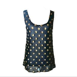 SUNO WOMEN'S SEQUIN POLKA DOT BLACK TANK TOP  SIZE 0 SILK